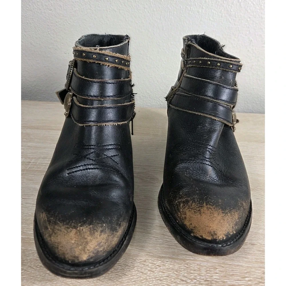 Corral Studded Harness Ankle Boots Women's Size 8‎ Black Distressed Leather...
